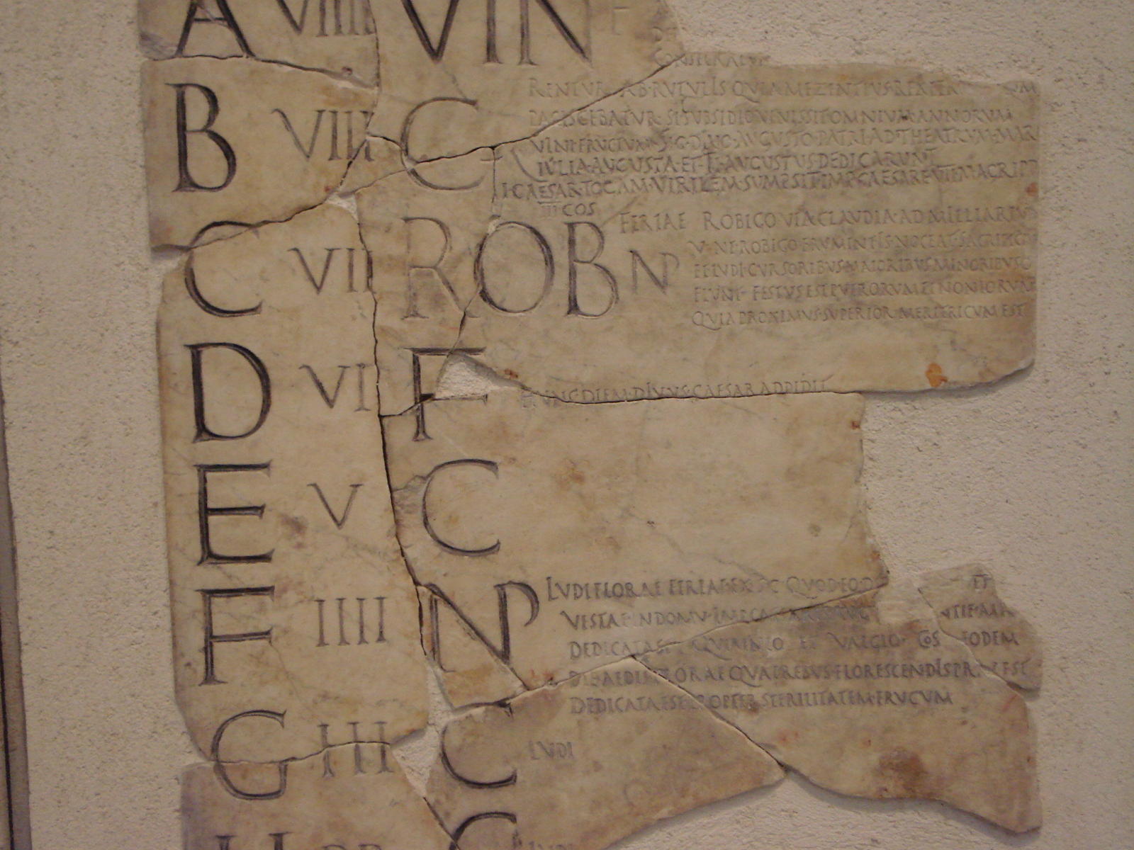 fragment of Roman calendar